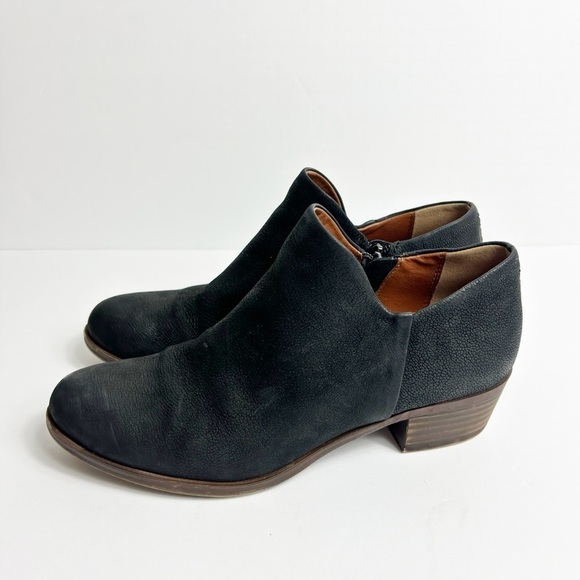 LUCKY BRANDWOMEN BOOTIES BLACK LEATHER HEELS SIZE 8M - Picture 1 of 7